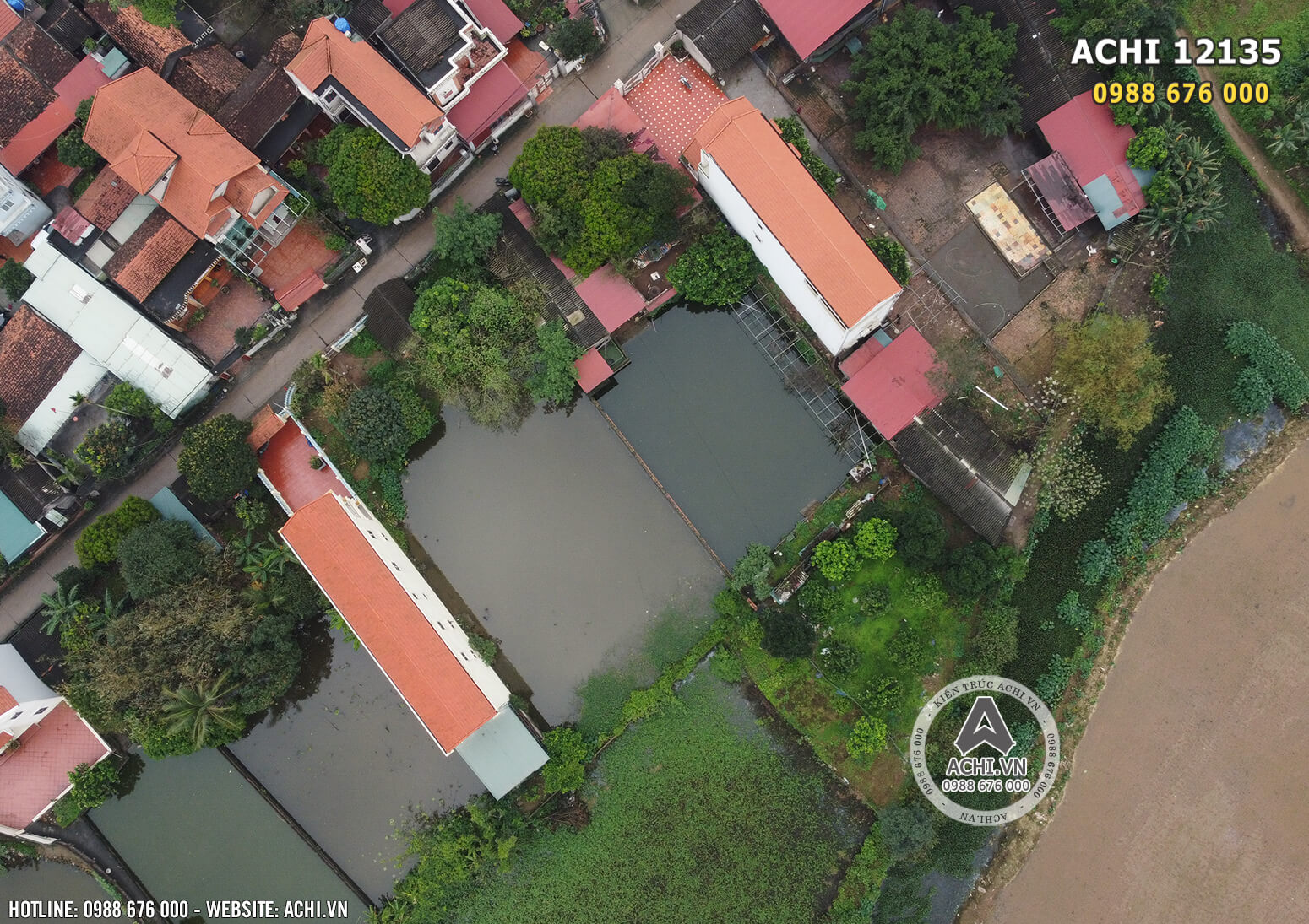 Khuôn đất thực tế nhà anh Bình tại Hưng Yên khi nhìn từ trên cao xuống
