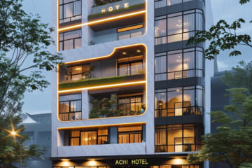 18 mẫu thiết kế khách sạn đẹp 2024 6 tầng hiện đại, sang trọng