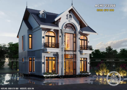 Phối cảnh 3D ngoại thất mẫu thiết kế nhà 2 tầng mái Thái đẹp