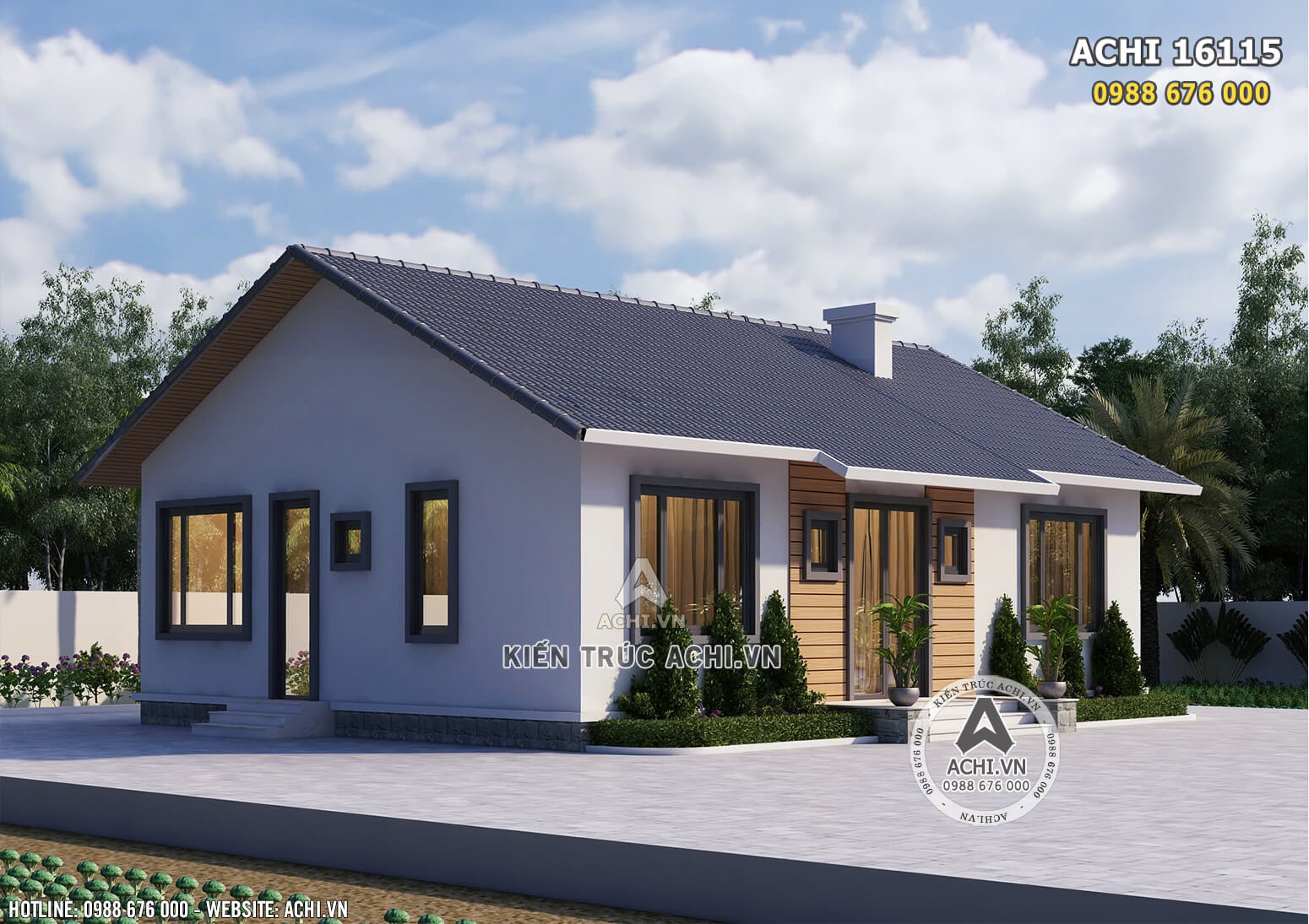 Phối cảnh ngoại thất 3D đẹp mẫu nhà cấp 4 đơn giản 700 triệu