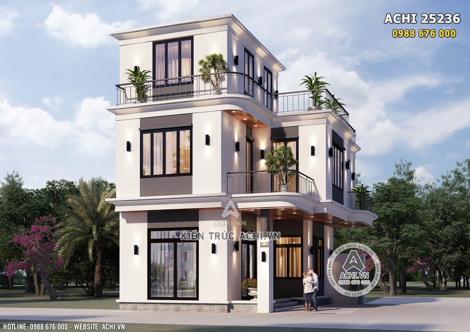 Mẫu nhà 2,5 tầng 1 tum đẹp hiện đại, đơn giản - Mã số: ACHI 25236
