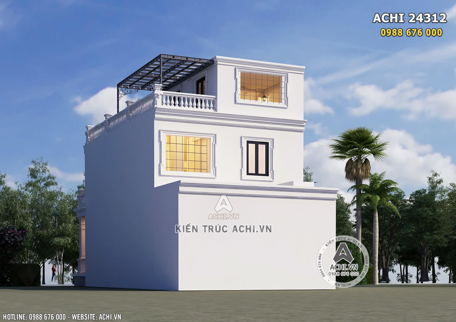 Góc view từ phía sau mẫu nhà 2 tầng tân cổ điển đẹp