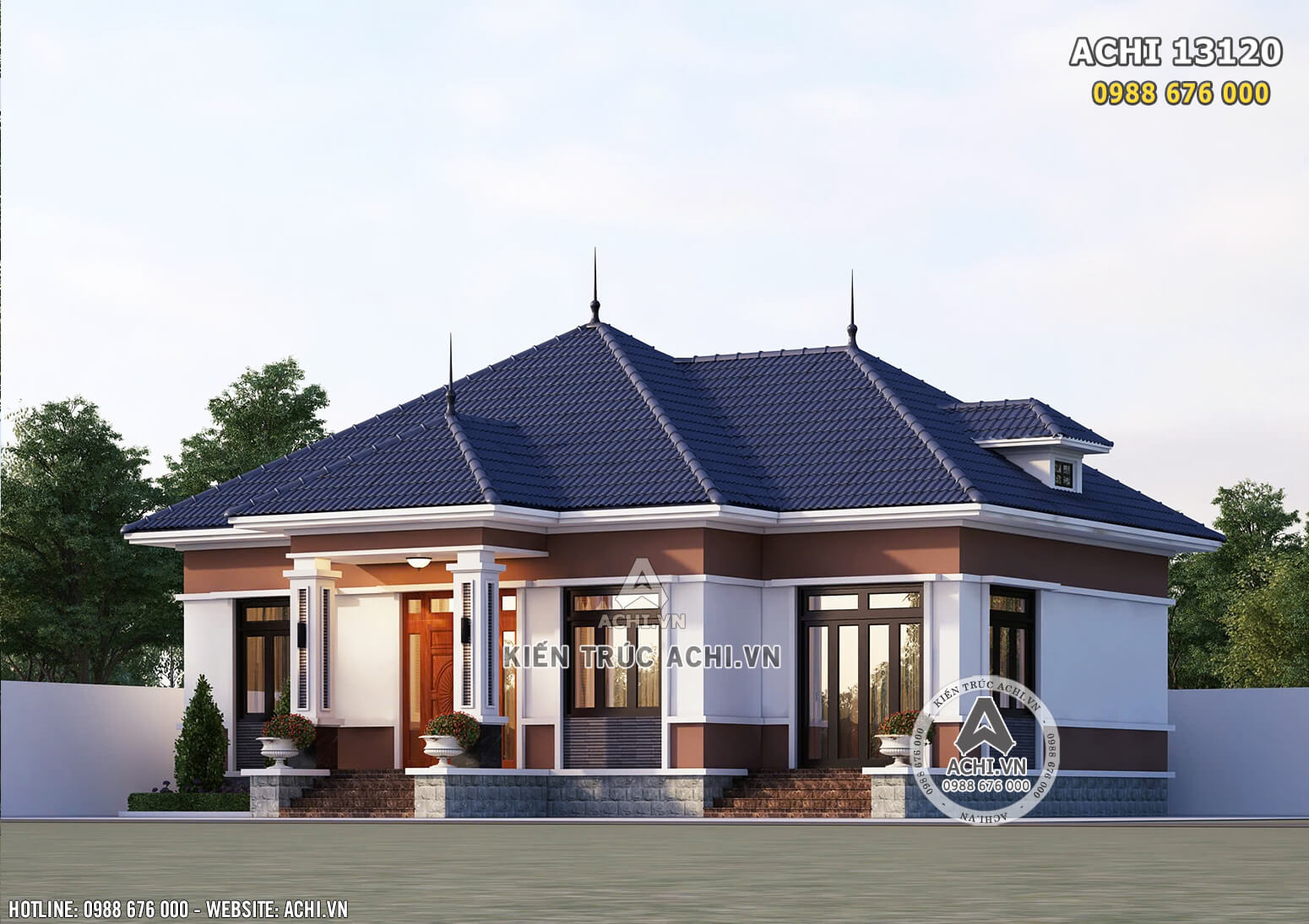 Phối cảnh 3D ngoại thất mẫu thiết kế nhà cấp 4 đẹp