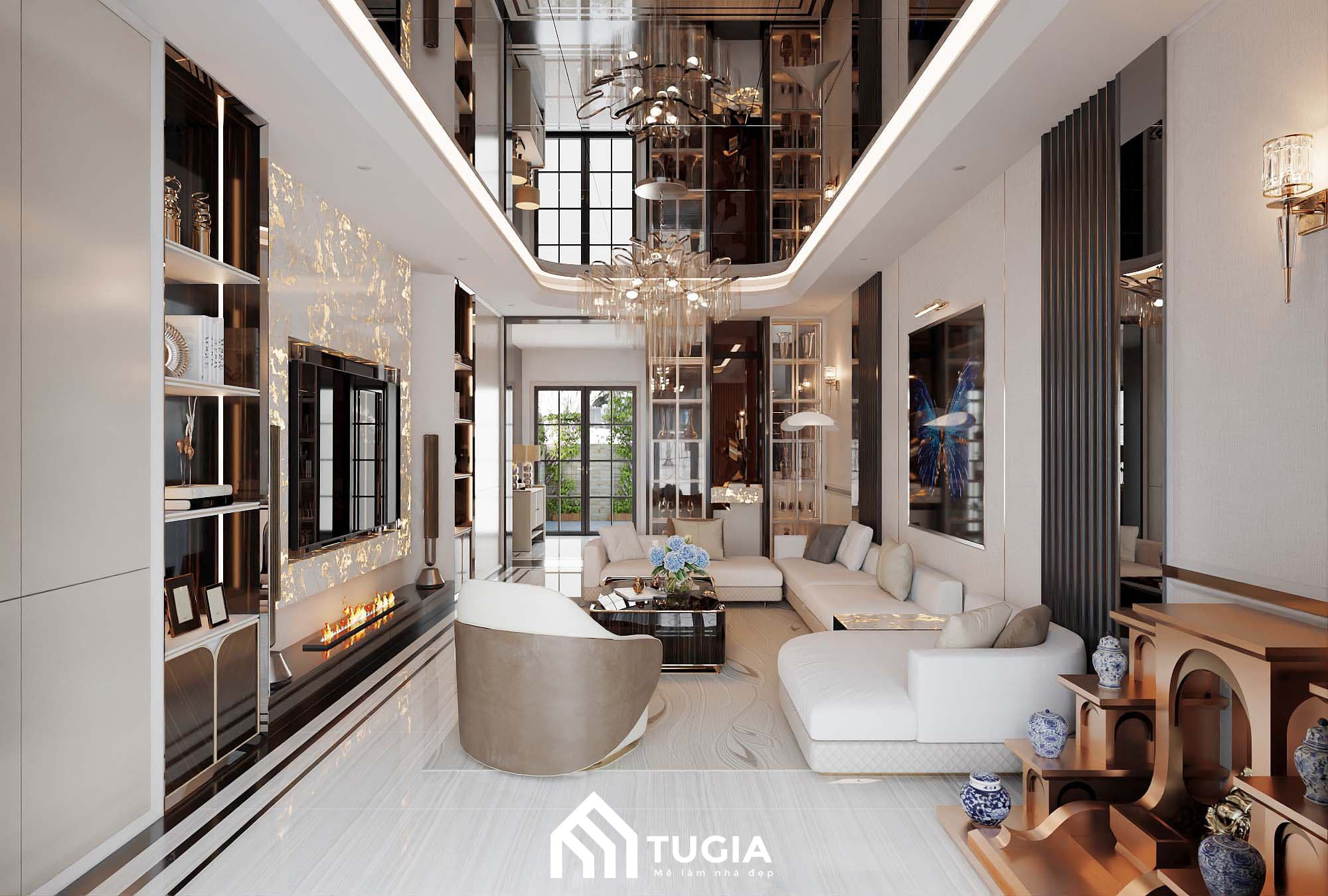 Phối cảnh 3D nội thất phòng khách sang trọng